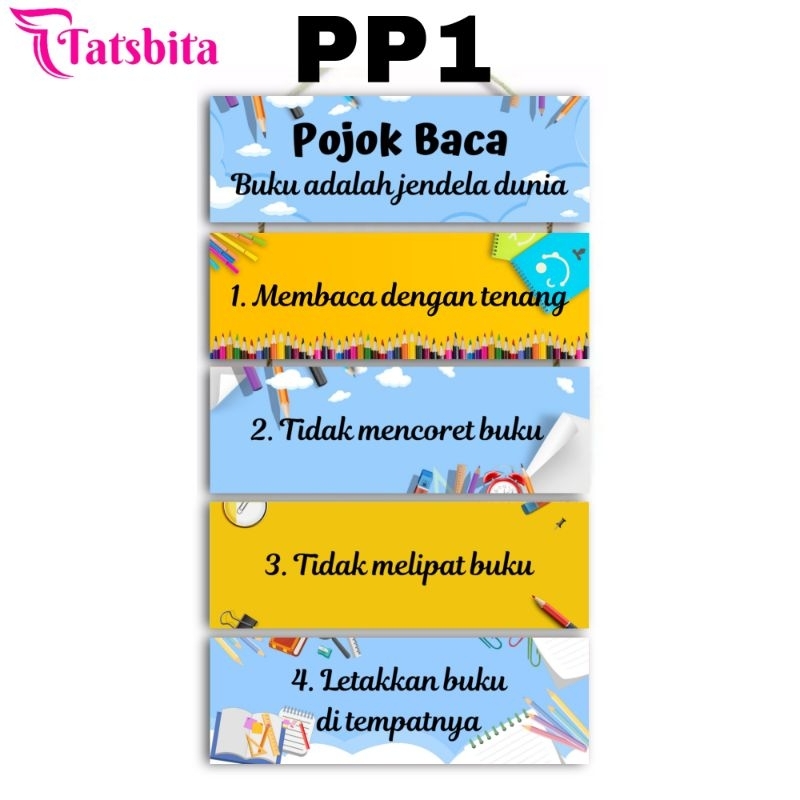 TATSBITA Pajangan Hiasan Dinding Dekorasi Wall Decor Pojok Baca Peraturan Di Perpustakaan Untuk Kela