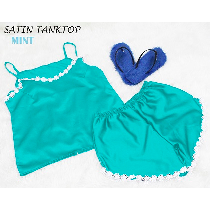 HIPNOP Tanktop Satin Baju Tidur Wanita Tank Top Cewek Tanktop Polos MINT