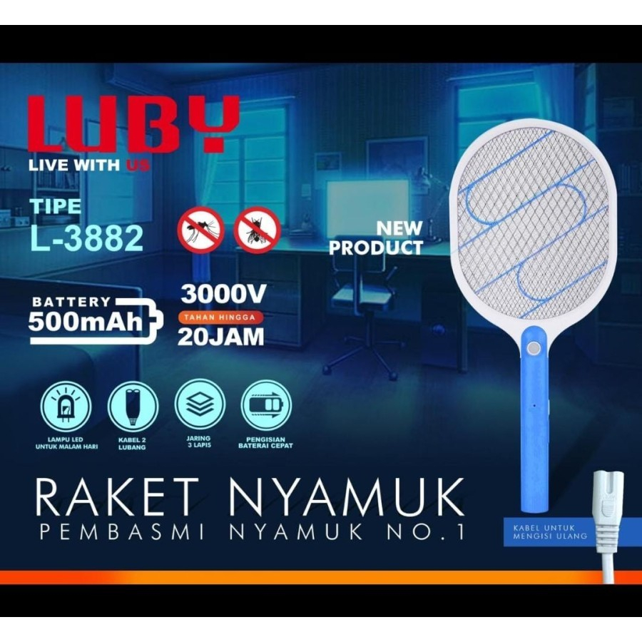 Luby Raket Nyamuk Elektrik L-3882 / Setruman Nyamuk SUPUR MURAH  MANTAP