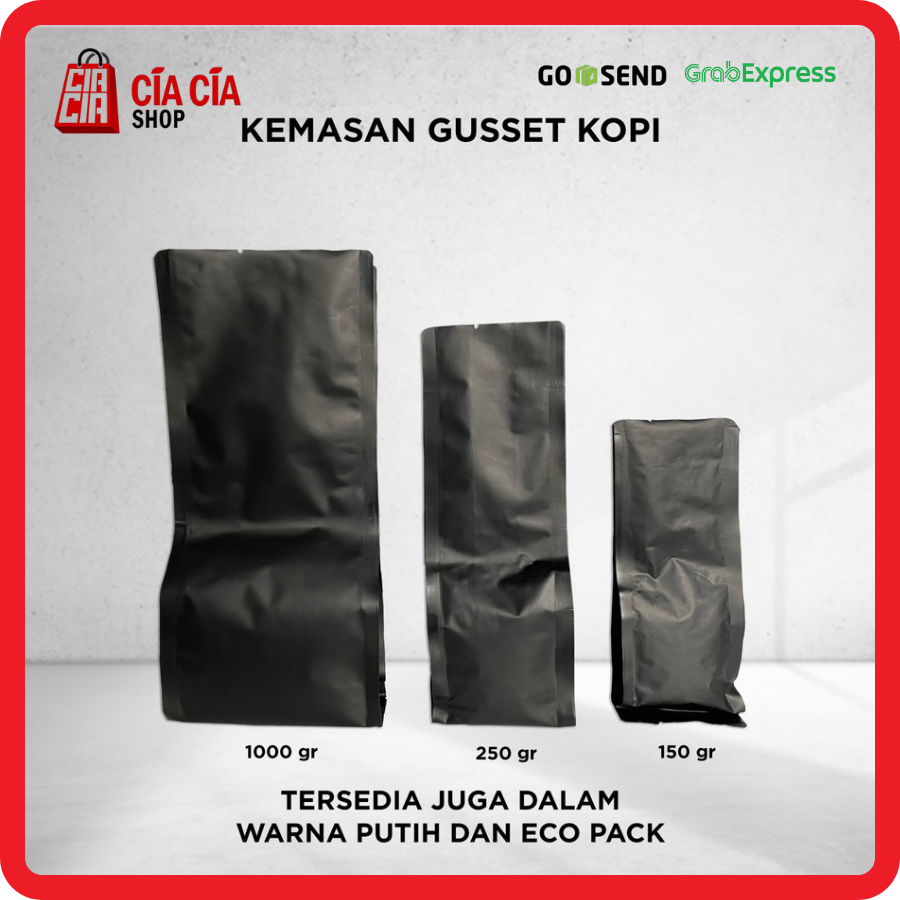 Kemasan Gusset Kopi 250 gr Alu Bag Quad Seal Doff Non Valve - Hitam