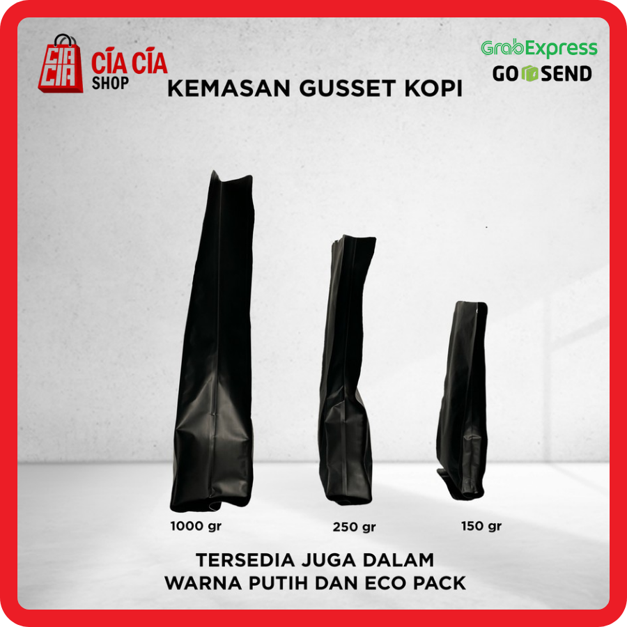 Kemasan Gusset Kopi 150 gr Alu Bag Quad Seal Doff Non Valve - Hitam