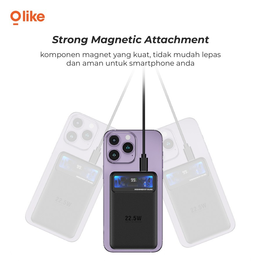 Olike P301 Power Bank Magnetic MagSafe Wireless 22.5W Powerbank Untuk iPhone 14 Pro Fast Charging 10000MAH