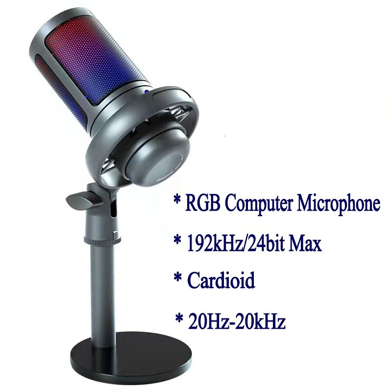 Microphone Condenser USB Mikrofon Kondensor Studio RGB Light ANC Fitur