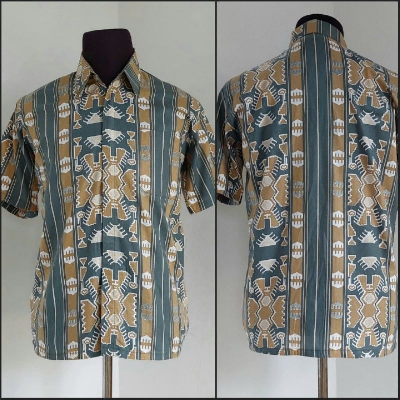 BAJU BATIK WANITA ATASAN KERJA KANTOR LENGAN PANJANG M L XL XXL MOTIF TIMIKA HIJAU