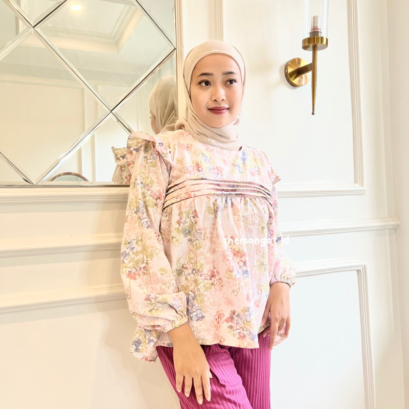 MOANA BLOUSE VINTAGE BUNGA RUFFLE KOREANLOOK BY SHEMANGAT ID