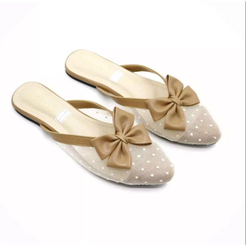 Flatshoes wanita brukat jaring pita depan ET02