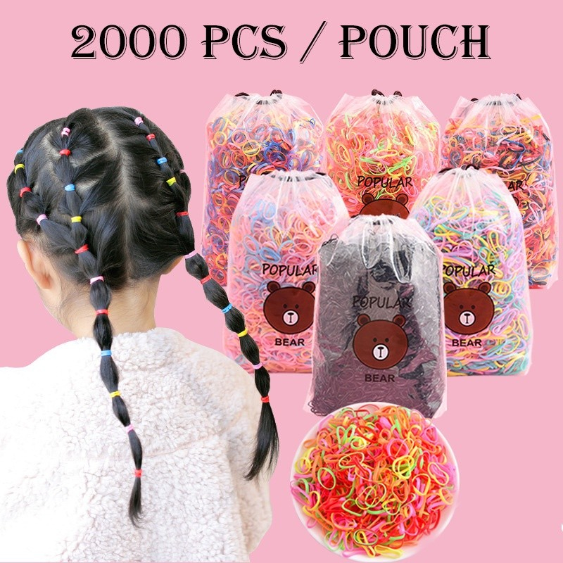 2000 PCS Karet Jepang /Karet Ikat Rambut / Karet Rambut Free pouch - Hitam