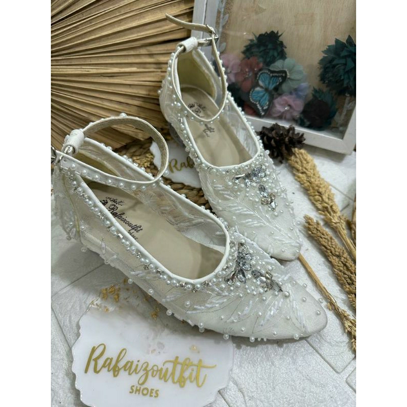 Sepatu wedding pesta cantik jellyta Putih 3 cm kaca