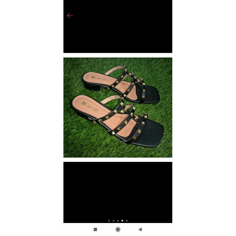 Sandal BIG Size Wanita 41-42-43-44-45 Sendal Slop VLTN Hitam JUMBO Black Cantik / Sandal Kaki Lebar Best Seller