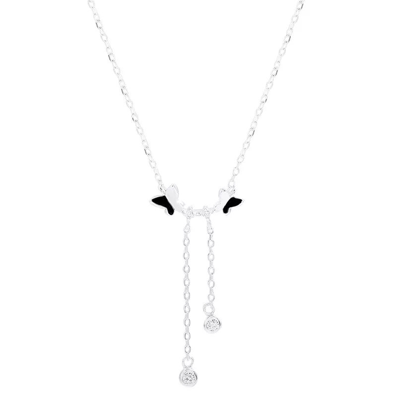 FerenHongXia Kalung Liontin Necklace Kupu Kupu Ganda Rumbai Zirkon Versi Korea