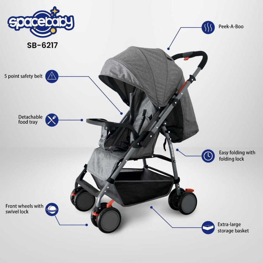 Stroller Spacebaby SB 6217 Reversible Bisa Hadap Ibu Kereta Bayi Space Baby SB6217