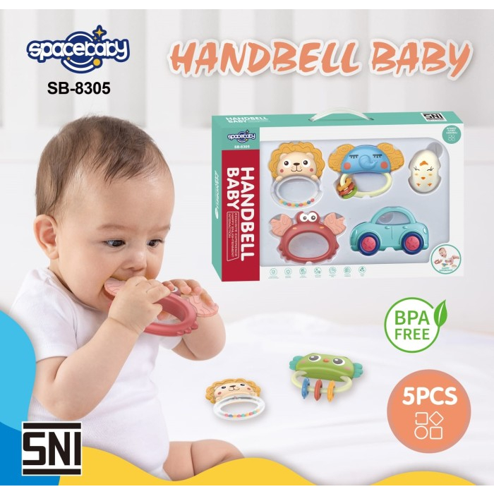 Mainan Kerincingan Krincingan dan Teether Kado Handbell Baby Sapce Baby BOX Premium SB8307 8306 8305