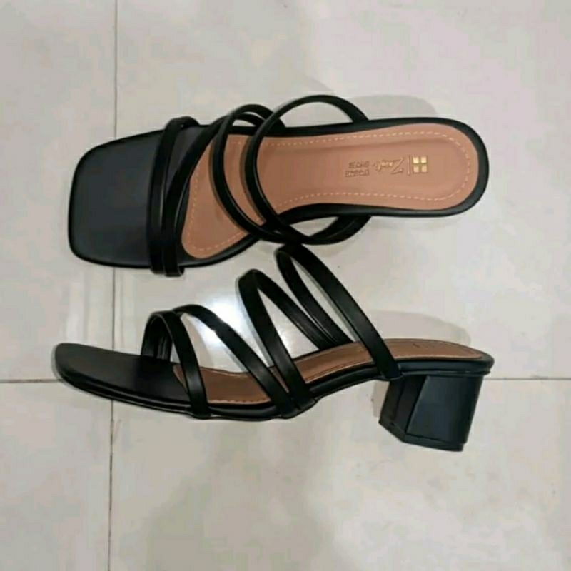 MK-428 Higheels Wanita Extra JUMBO 41-45 Sepatu Heels Pesta Tali Big Size Black Hak 5cm