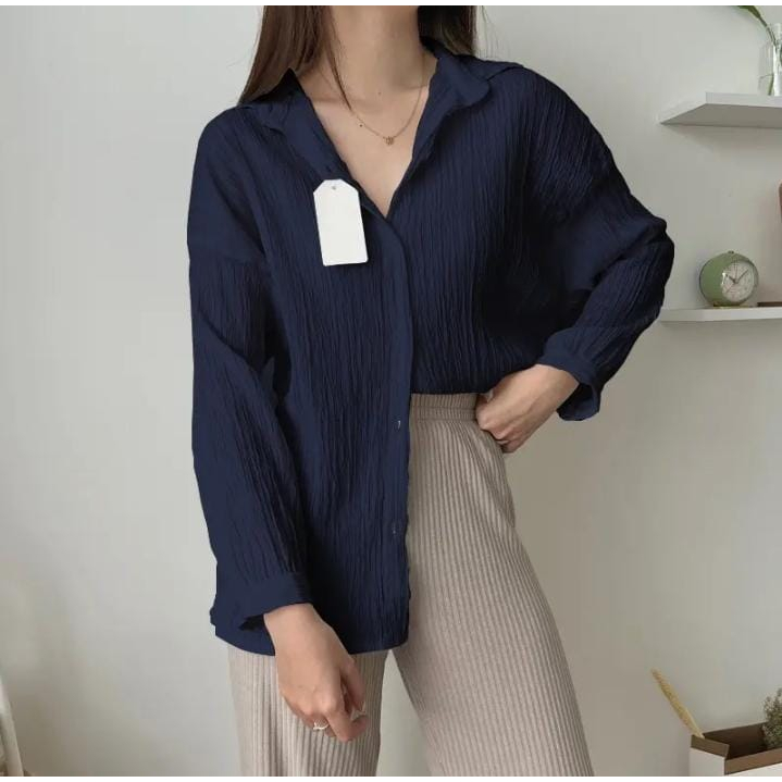 Blouse crinkle airflow terbaru kekinian 2022 kemeja wanita lengan panjang