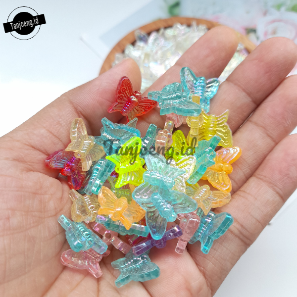 (35 Pcs) Manik Kupu Kupu Akrilik Manik Transparan Bening Warna Ab