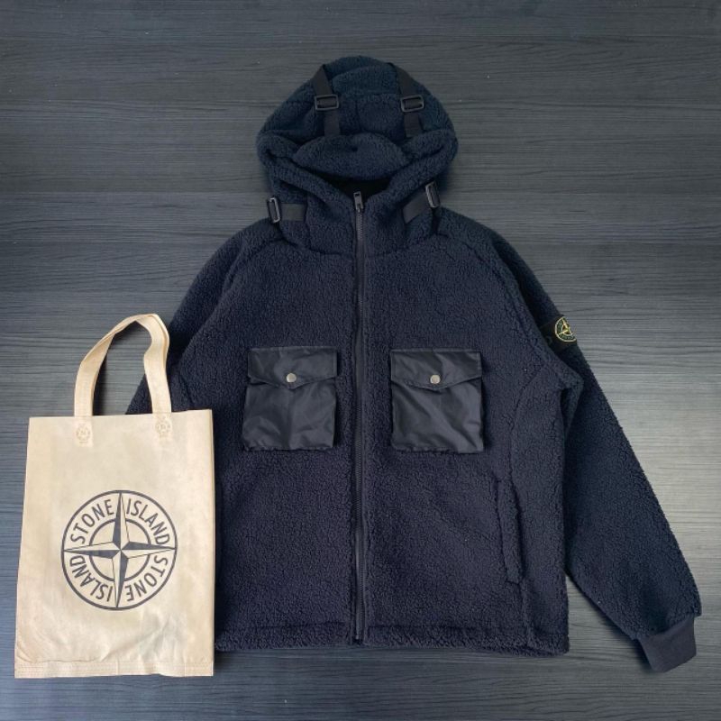 JAKET SHERPA STONE ISLAND BLACK FULL TAG LABEL CASUAL