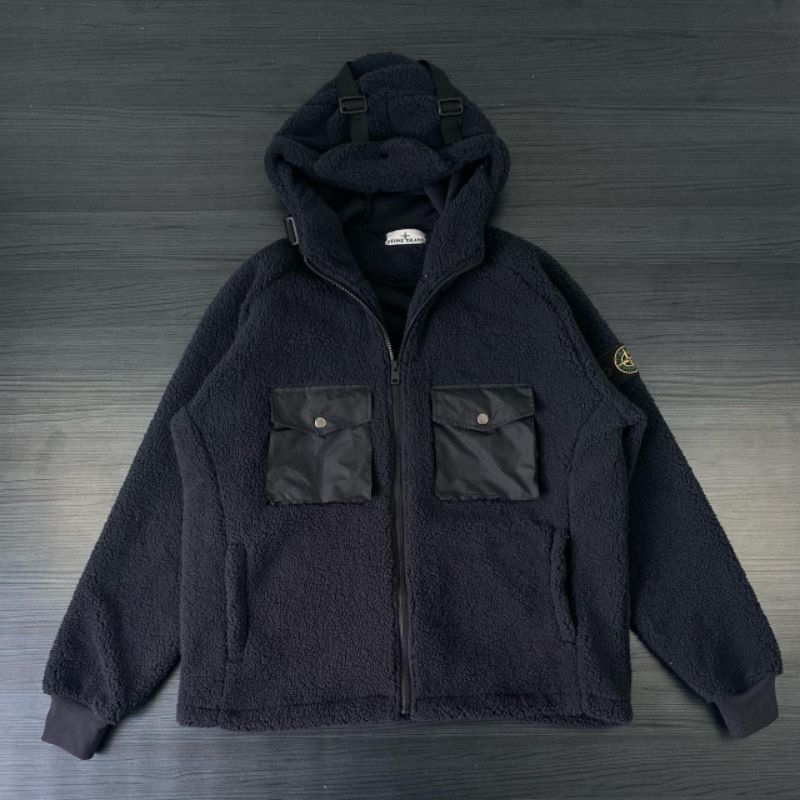 JAKET SHERPA STONE ISLAND BLACK FULL TAG LABEL CASUAL