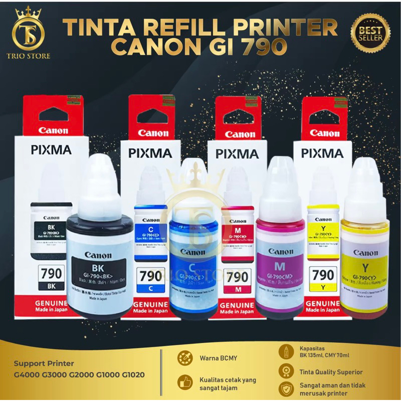 Tinta Canon Gi 790 Black For Printer G1000 G2000 G3000 G4000 G1010 G2010 G3010