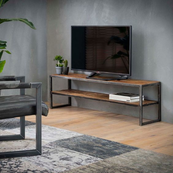 Bufet TV Besi Minimalis Jepara Elegan | Meja TV Rak TV Besi Modern Kayu Jati Terbaru