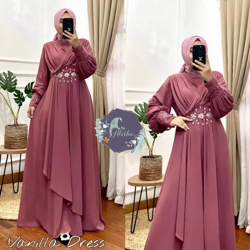 VIOLA DRESS MUTIARA CERUTY BABYDOLL FULL FURRING/GAUN PESTA DRESS KONDANGAN/GAMIS ISABELLA ZORA DRESS VANILLA DRESS/FAR MOSLEMSTORE