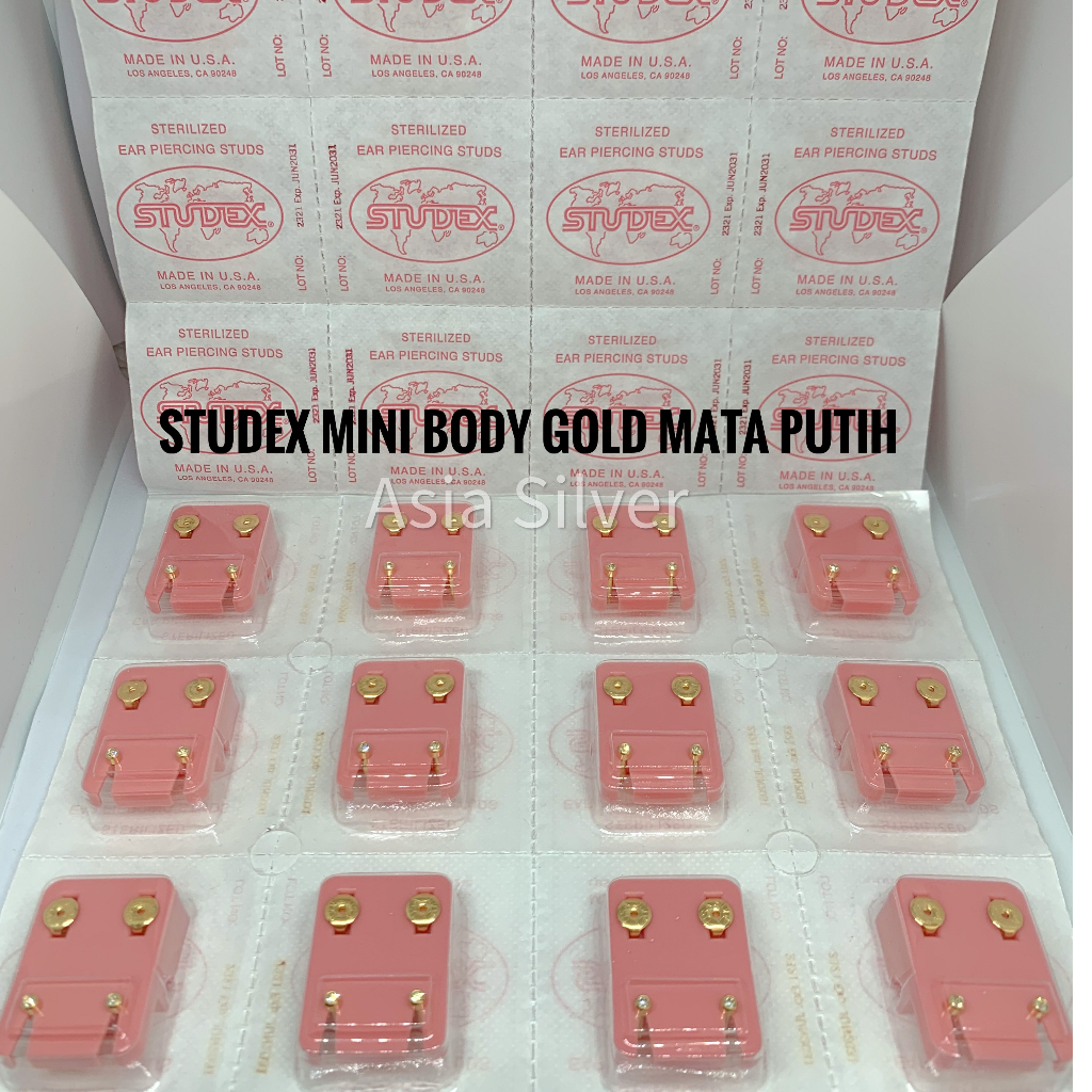 Anting STUDEX Tindik Bayi & Dewasa Ukuran Mini Kecil Mata Putih Body Gold / Silver / Warna Warni / M