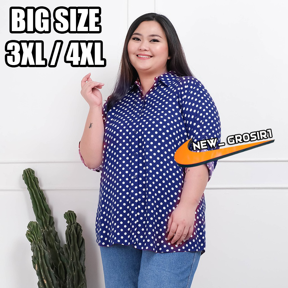 Kemeja Wanita Polkadot Jumbo ld 125 bahan katun terbaru 2023