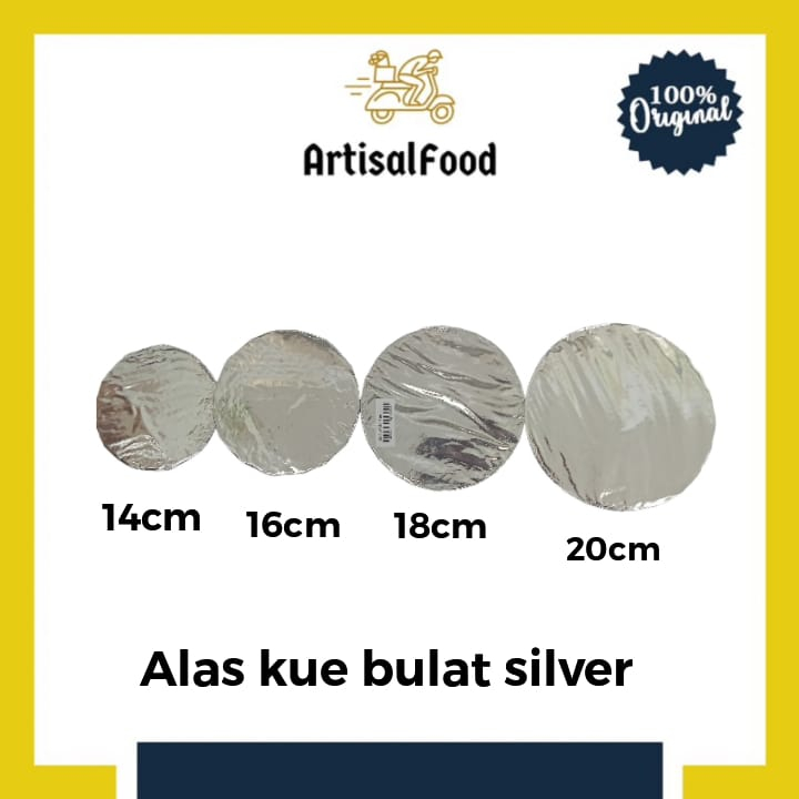 alas kue BULAT SILVER KARTON tatakan cake board 20cm - 10pcs