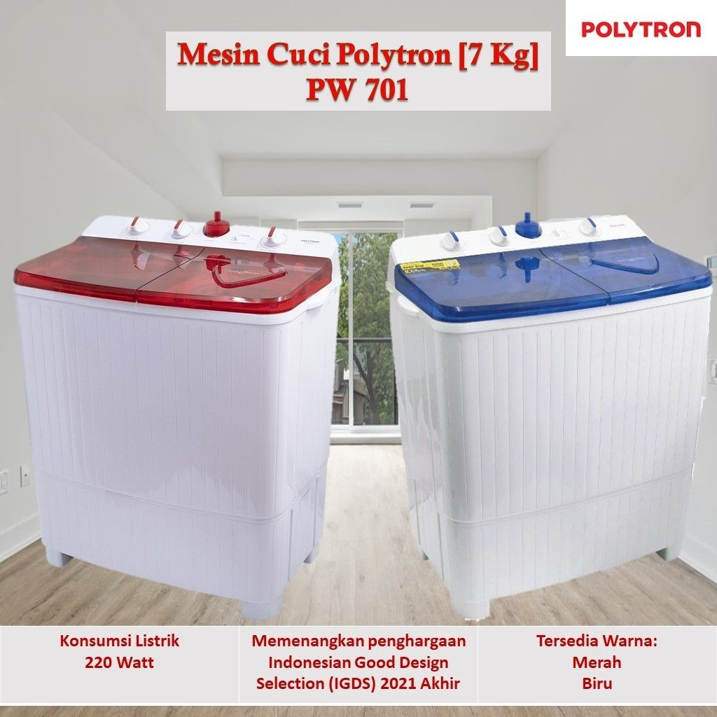 POLYTRON Mesin Cuci 2 Tabung Samba Series Hijab 7 KG  PWM 701 R/B