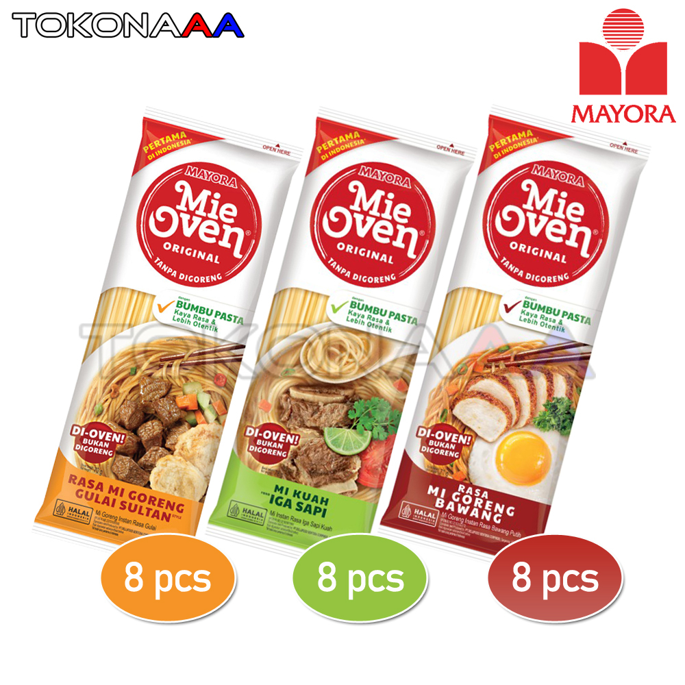 

Mie Oven Mayora 1 Karton (24pcs) Mix - Mi Goreng Bawang|Mi Goreng Gulai Sultan|Mi Kuah Iga Sapi