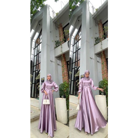 Mila dress muslim korea satin / Gamis kondangan - Gamis bridesmaid - Gamis muslim - Gaun pesta-Lilac Art