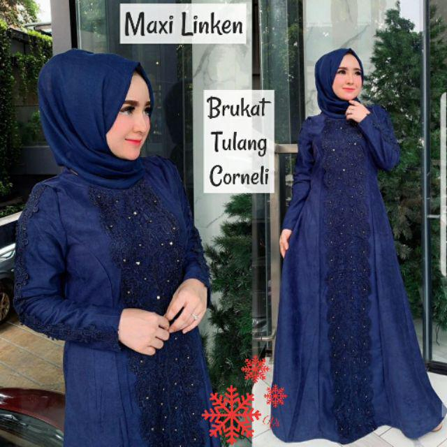 PAKAIAN GAMIS WANITA  BERKUALITAS /MAXI LINKEN 2 UKURAN L - XL /MATT MOSCREPE MIX BROKAT GLITTER