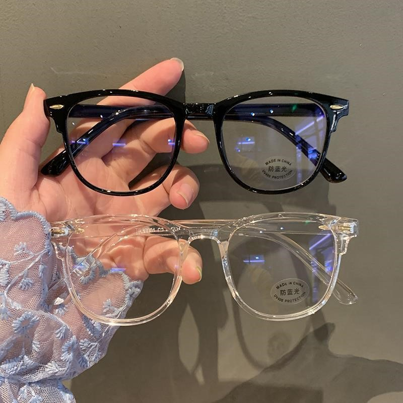 COD❤️Kacamata Wanita Korea Anti Radiasi Transparan Blue Light Bentuk Bulat Gaya Retro Eyeglasses Fashion