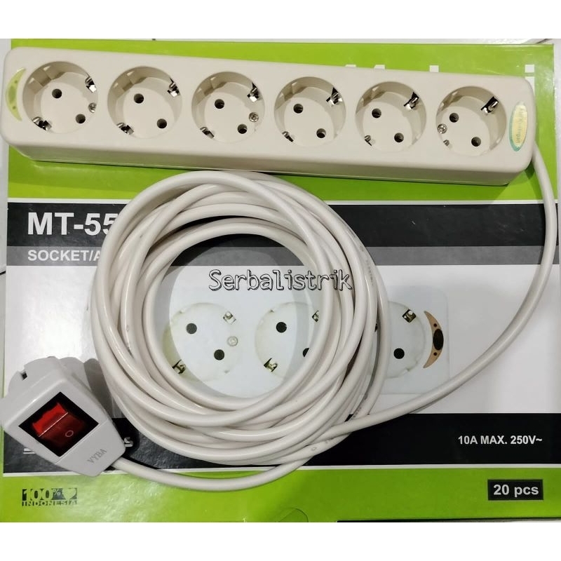 Stop kontak MATSUI 1,2,3,4,5,6 lubang+Kabel 1,2,3,4,5,6,7,8,9,10M+Steker lampu ON/OFF