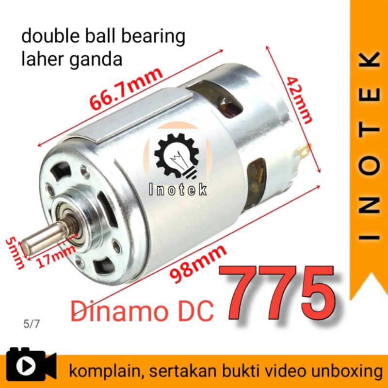 Dinamo motor DC 775 double ball bearing bantalan laher ganda