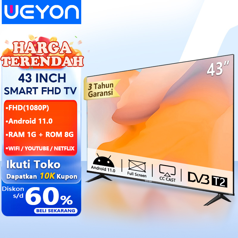 Weyon Sakura Smart TV 55 inch 4K UHD TV LED 43inch Android Smart TV Digital FHD Televisi (SMART-S43/55A)