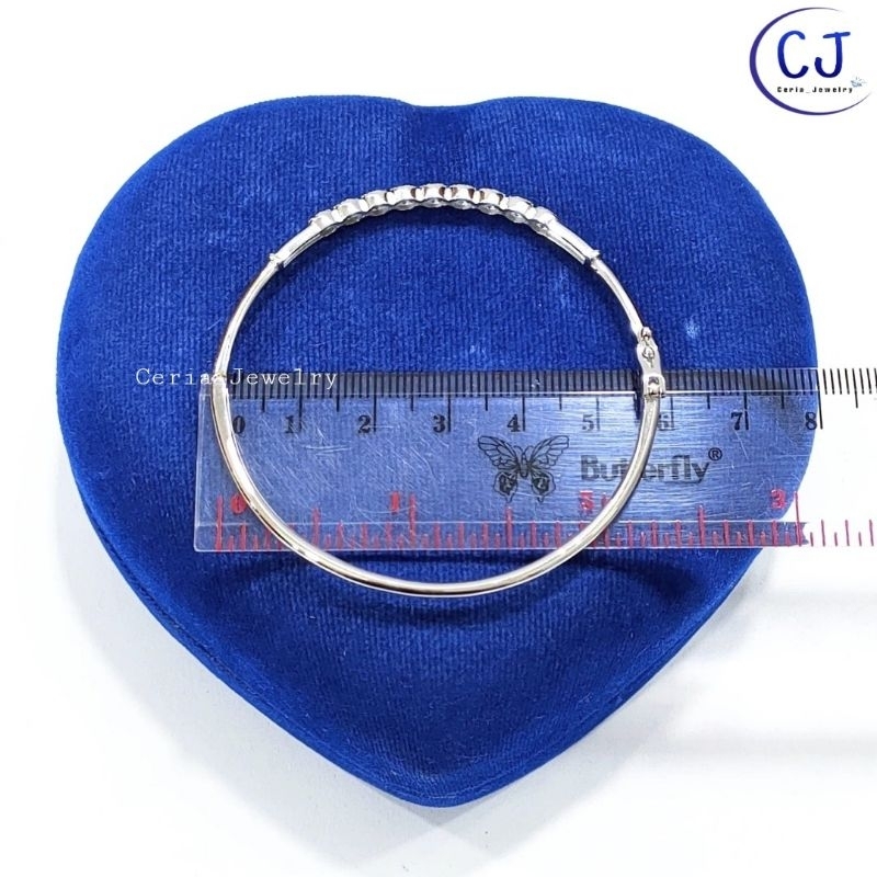 Gelang Perak Asli Silver Wanita 925 Lapis Emas Putih Model Bangle Bulat Variasi Bulat Permata Full - Perhiasan Perak Asli