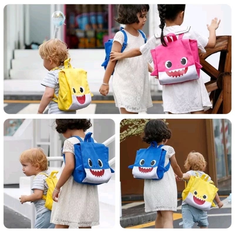 Tas Sekolah Anak Perempuan Karakter Baby Shark / Ransel Cowok Cewk 3D Pingfong Kartun Boneka Ikan hiu Lucu