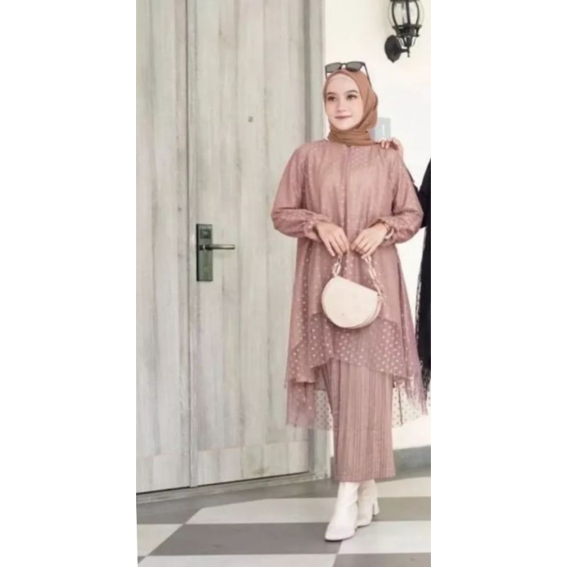 ALYA BLOUSE TUNIK BROKAT TILE PREMIUM polka dot