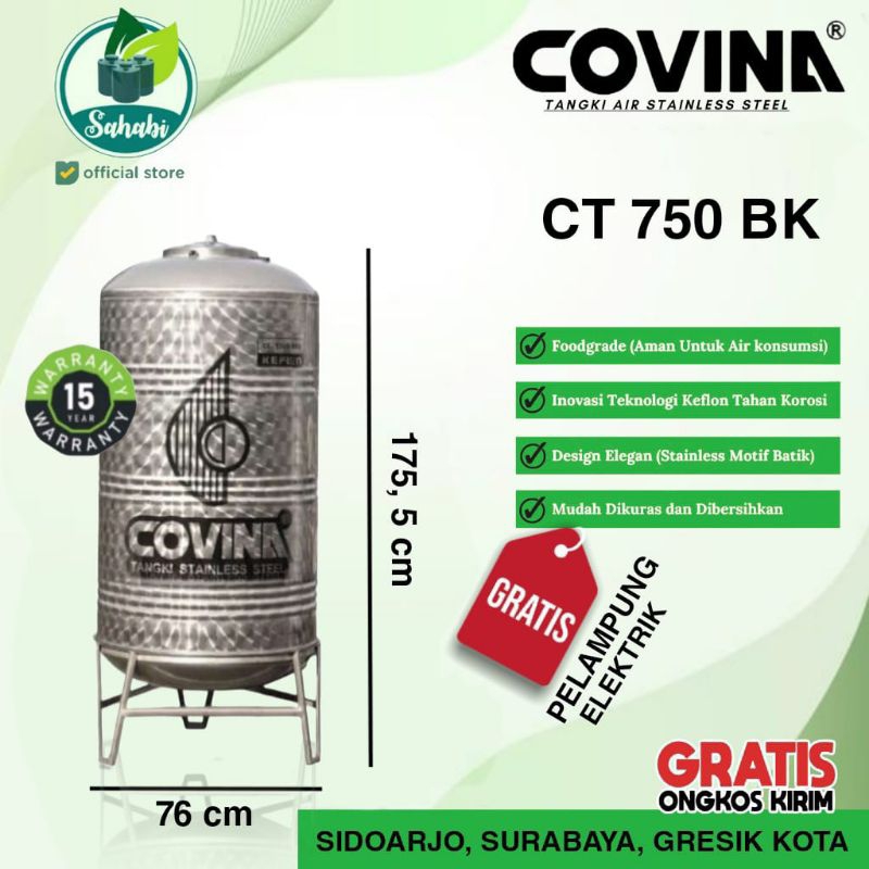 Tandon Air / Tangki Air / Toren Air Stainless Murah COVINA BK 750 Liter
