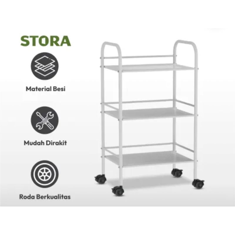 STORA Rak Troli 3 Tingkat/Rak Besi/Organizer Trolly - Putih