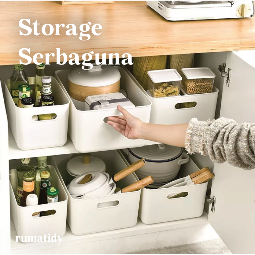 【RUMATIDY】Storage Penyimpanan Dengan Tutup Serbaguna Estetik Aesthetic Putih Storage Box Organizer Rumah