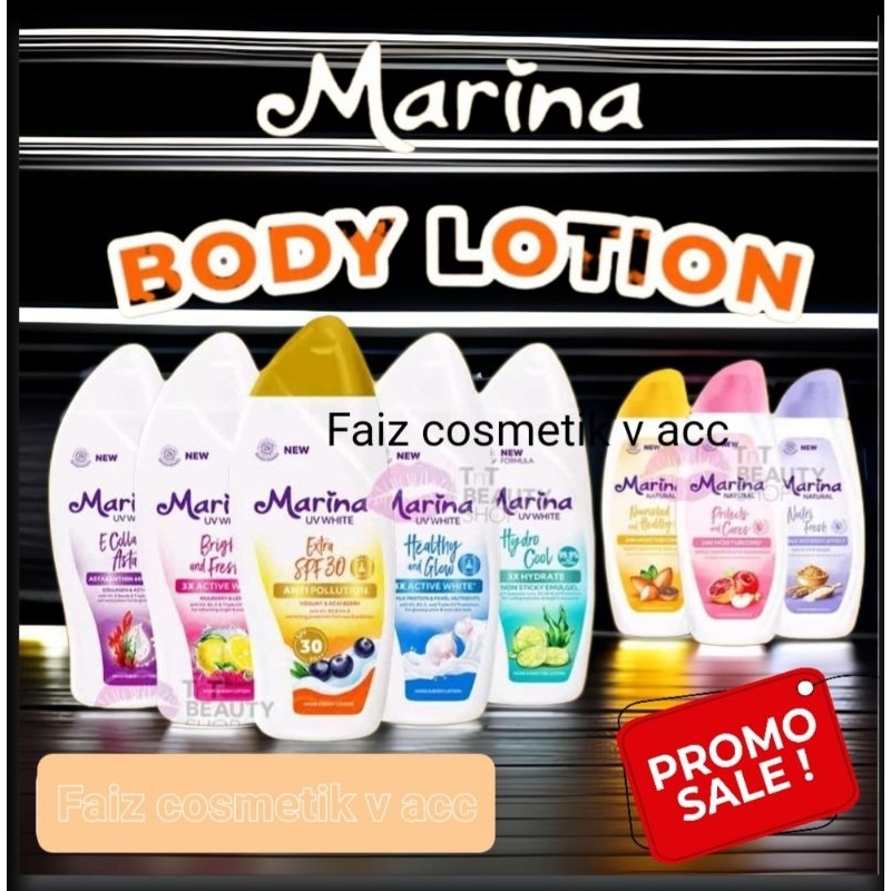 Marina Hand &amp; Body Lotion UV Whiat- Body Serum / Marina Natural. Besar,Tanggung &amp; Kecil