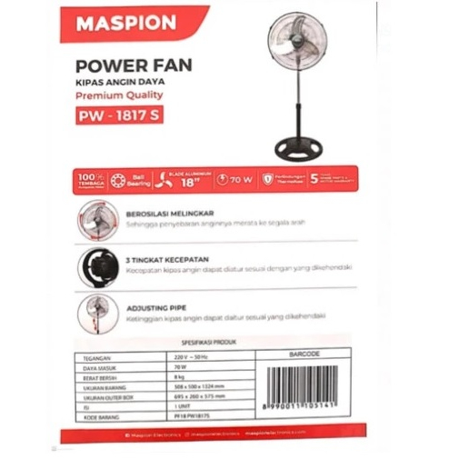 KIPAS ANGIN MASPION PW 1817 S / STAND FAN MASPION 18&quot;