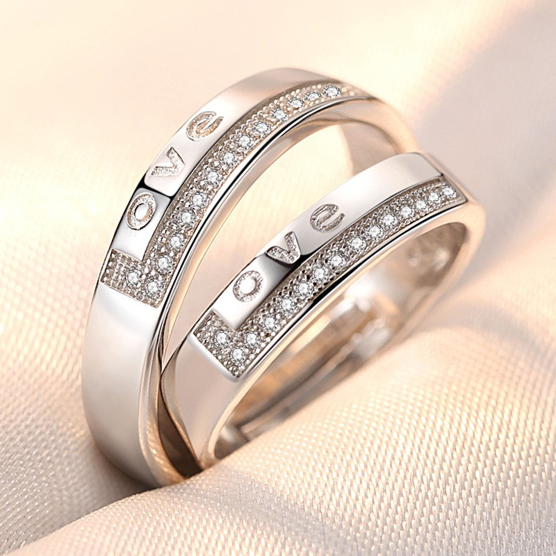 Cincin Couple Cincin Nikah Model Love Zircon Bahan PERAK Anti Karat