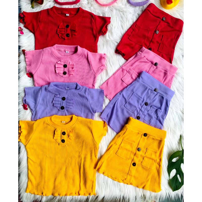 Baju Setelan KNIT Kemeja Anak Perempuan CROP TOP RAINA Bahan KNIT HORNET 1-10 Tahun