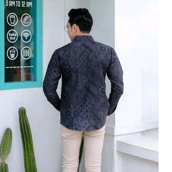 BATIK BOLO DEWO Motif Sekar Jagat Abu Kemeja Baju Batik Pria Lengan panjang Lapis furing Hem Atasan