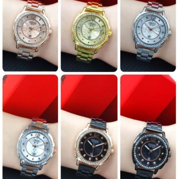 Jam Tangan Wanita Coach Rantai Body Permata Tanggal Aktif Box Exclusive
