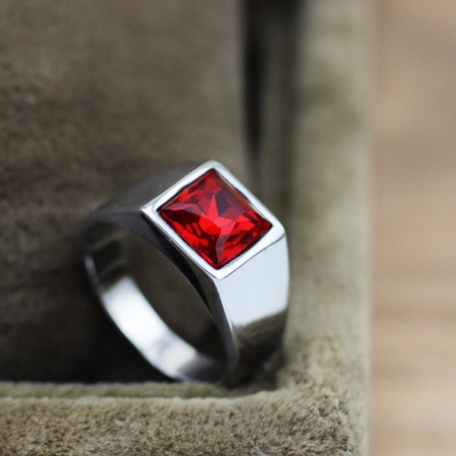 Cincin Titanium Pria Batu Onyx Anti Karat Model Kecil