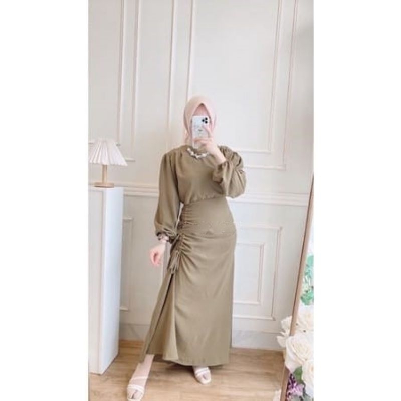 GHEA DRESS GAMIS CRINCLE SERUT KONDANGAN TERBARU HOMEDRESS GAMIS PUTIH POLOS KEKINIAN