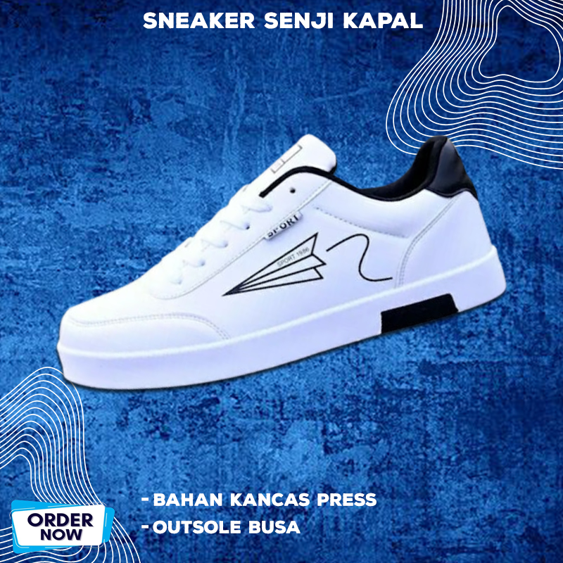 Sepatu Pria Sneakers Sekolah Original 100 Running Casual Cowok Tali Olahraga Sport Hitam Lari Keren 